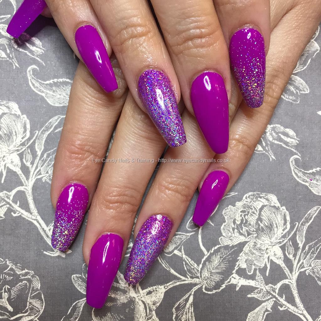 Dev Guy - Tapered Acrylics With Neon Purple Gel Polish And Purple Glitter  Ombré. Nail Technician:Amy Mitchell on 5 April 2017 at 17:51