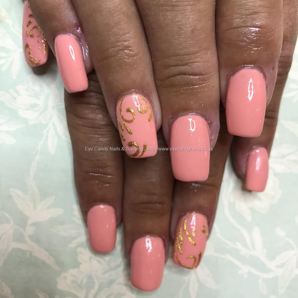 Dev Guy - Square Acrylics With Neon Peach Gel Polish And Gold Nail Art. Nail  Technician:Amy Mitchell on 7 June 2017 at 14:45